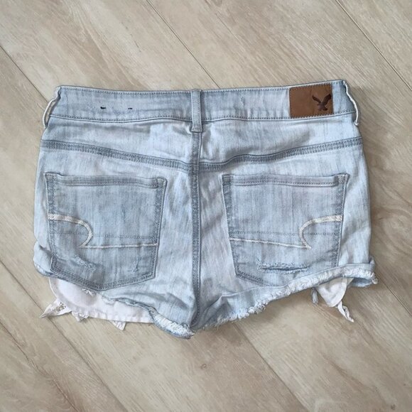 American Eagle‎ Hi-Rise Shortie Size 8 US Light Denim  Lace High Waisted Shorts - Picture 3 of 10